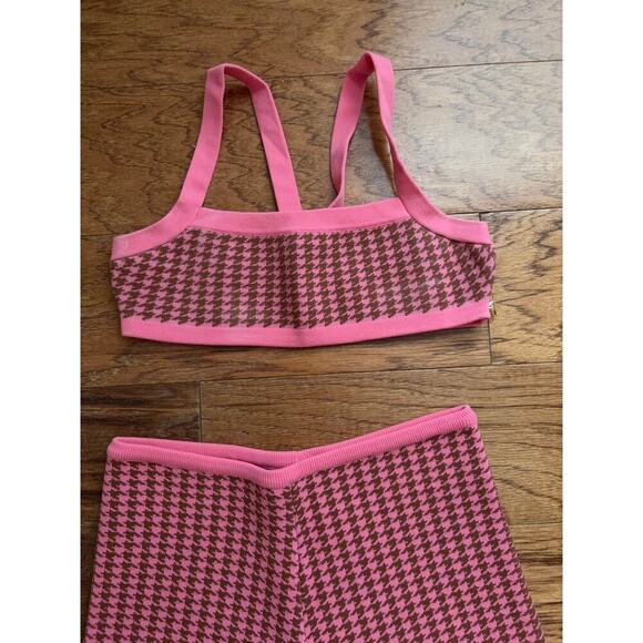 B30 Tropic of C Knit Houndstooth Set Womens Small Crop Top Biker Shorts Resort - Picture 5 of 7